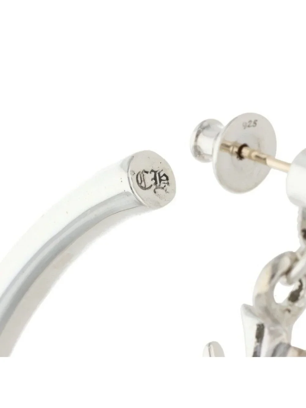 Chrome Hearts Tiny CH Silver Earrings with Cross